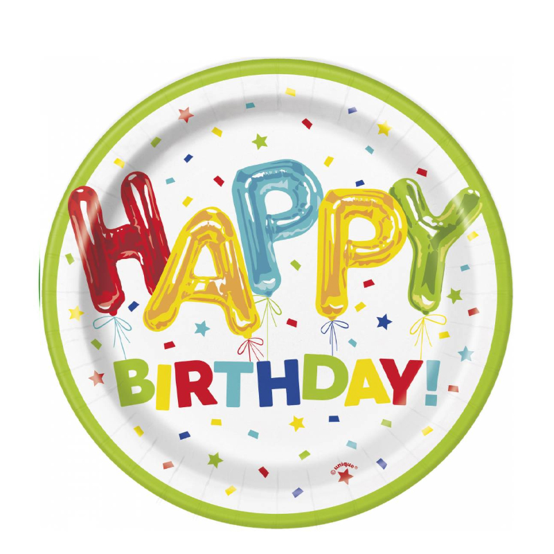 Хартиени чинийки Unique Happy Birthday  8бр.18см.