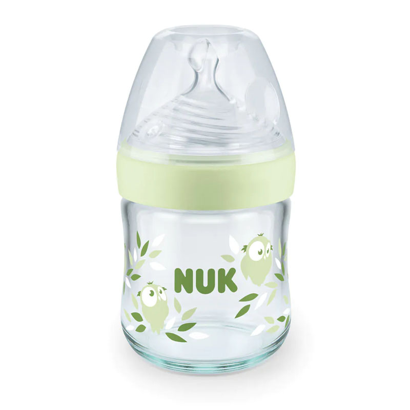 Бебешко шише за хранене стъклено  със силиконов биберон NUK TEMPERATURE CONTROL   0-6м 120 мл