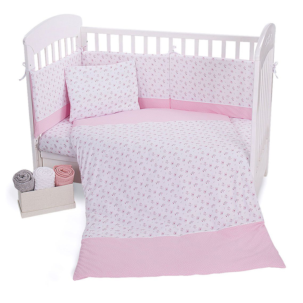 Бебешки спален комплект Kikka Boo Pink Flowers, с обиколник, 5 части, 60 х 120 см.