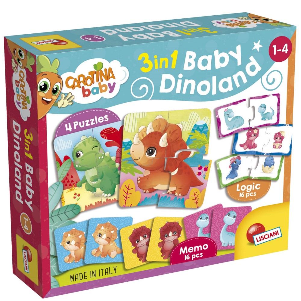 Детски 3D Пъзел Lisciani Carotina Baby Dinoland 3в1