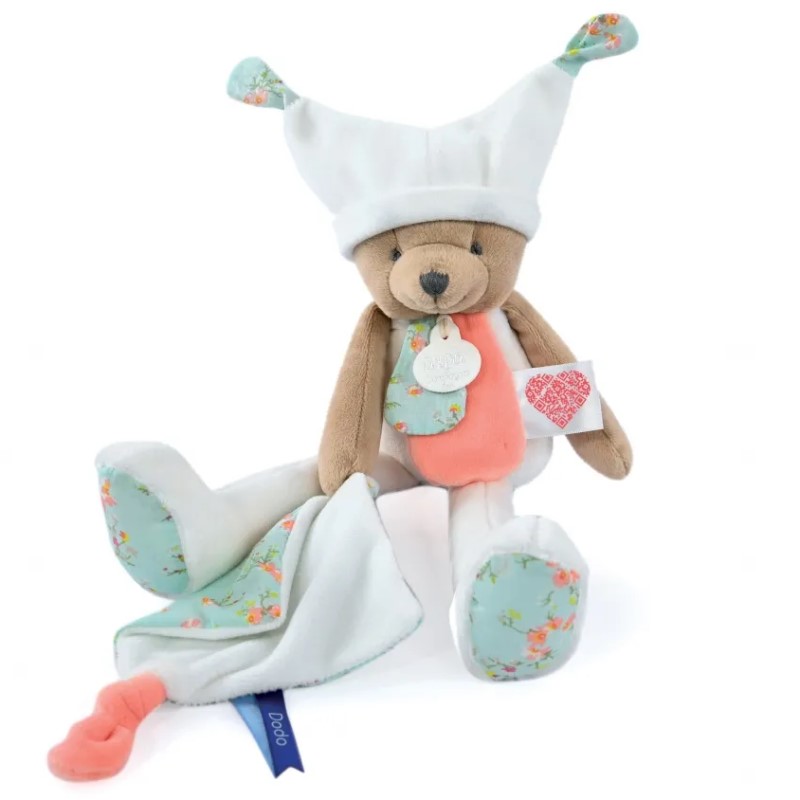 Плюшено мече за гушкане Doudou с шапка и завивка 35 см, DC4062