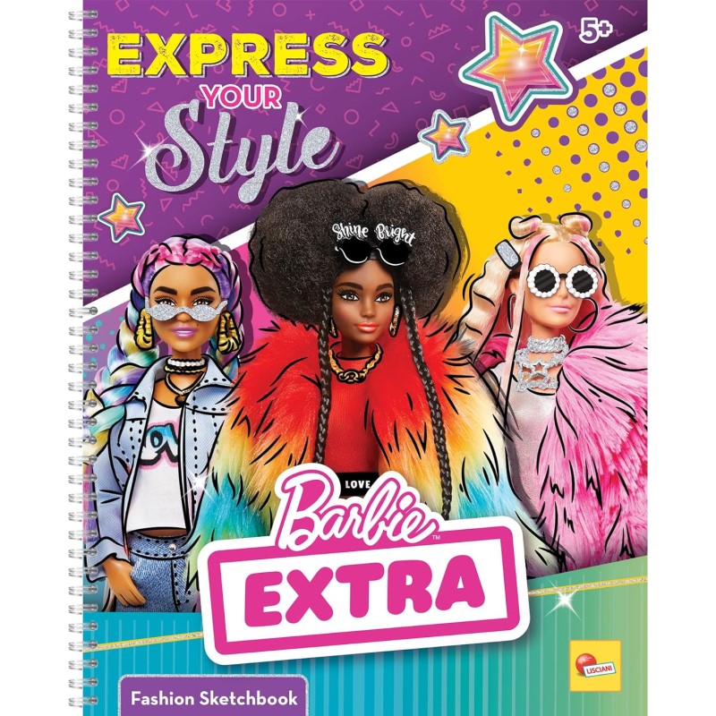 Книга за оцветяване и декориране на модели Lisciani Barbie Extra Expess your Style със стикери