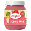 Био плодово пюре Babybio Ябълка, ягода и синя боровинка 130гр. 6м.+