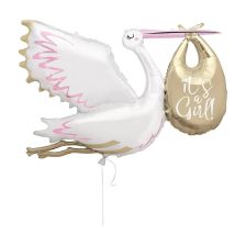 Фолиев балон розов щъркел Unique “It`s a Girl“ 157см.