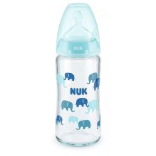 Бебешко шише за хранене стъклено със силиконов биберон NUK First Choice Temperature Control  240мл. 0-6мес.