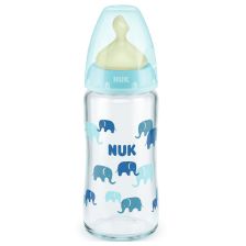 Бебешко шише за хранене стъклено Temperature Control NUK First Choice 240мл. с каучуков биберон за хранене