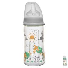 Бебешко шише за хранене стъклено NIP, Wide-Neck, Flow M, 240 мл, 6 месеца +