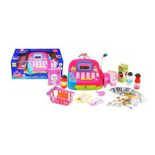 Детски касов апарат Raya Toys с аксесоари, розов, на батерии