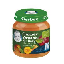 Плодово пюре  Gerber Organic - Ябълка, кайсия и праскова, 125 g