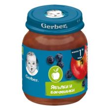 Плодово пюре Nestlé Gerber - Ябълки и боровинки, 125 g