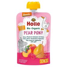 Бебешко пюре Holle пауч - Круша, праскова, малина и спелта, 100 g