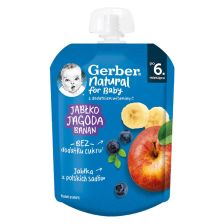 Плодово пюре Gerber - Пауч с ябълка, боровинка и банан, 6 m+, 80г
