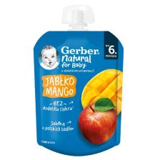 Плодово пюре Nestle Gerber - Пауч с манго и ябълка, 6м+, 80 g