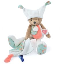 Плюшено мече за гушкане Doudou с шапка и завивка 35 см, DC4062