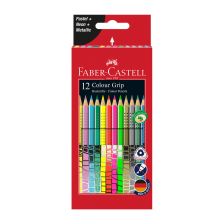 Акварелни моливи Faber-Castell Grip 12 пастелни, неонови и металикови цвята