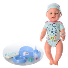 Кукла бебе Raya Toys Yala Baby Син със 7 функции и 10 аксесоара, 45 см