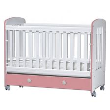 Бебешка кошара Dizain Baby Клео 60/120 подвижна решетка Бял/Розов