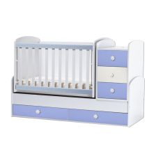 Трансформираща бебешка кошара Dizain Baby Ниа 65/160 подвижна решетка Бял/Син