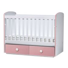 Бебешка кошара Dizain Baby Тони 60/120 с подвижна решетка и 2 чекмеджета Бял/Розов