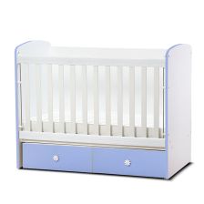 Бебешка кошара Dizain Baby Тони 70/140 с подвижна решетка и 2 чекмеджета Бял/Син