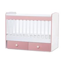 Бебешка кошара Dizain Baby Тони 60/120 стационарна решетка и 2 чекмеджета Бял/Розов