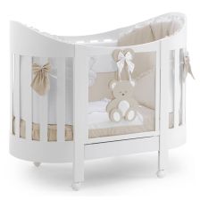 Бебешко легло Italbaby PELUCHE Lunetta Осн. цвят бял + декорация Dove Grey, с матрак и спален комплект