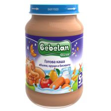 Бебешка млечна каша Bebelan Puree ябълки, круши и бисквити 4+м 190гр.