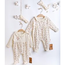 Бебешки гащеризон Сiсcim Baby с лента за глава, Цветя, екрю, 1-6 м., U4908