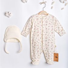 Бебешки гащеризон Сiсcim Baby с шапка, Цветя, екрю, 1-3м., U4911