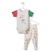 Бебешки комплект Bebetto Joyful Екрю, боди и ританки, 2 части, 0-9 м., T2992