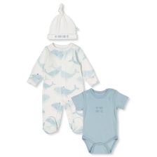 Бебешки комплект Bebetto Whales, Син, 3 ч., 0-6м., Z1013