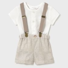 Бебешки комплект Mayoral риза с къси панталони, бежов, 1-24 м., 1215