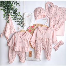 Бебешки комплект за изписване Cicim Baby Цветя, розов, 10 части, 0-3 м., U4890