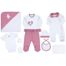 Бебешки комплект за изписване Cicim Baby Зайче сърце, розов, 10 части, 0-3 м., U4809