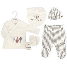 Бебешки комплект за изписване Ciсcim Baby Риби, бял, 5 части, 0-1м., U4894
