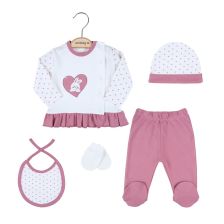 Бебешки комплект за изписване Ciсcim Baby Зайче сърце, розов, 5 части, 0-3м., U4816