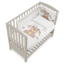 Бебешко легло Italbaby B.SIDE KUKU Choco, с матрак и спален комплект Dove Grey, с подвижна решетка