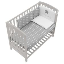 Бебешко легло Italbaby B.SIDE STARLETTE Сив, с матрак и спален комплект с бродерия Grey, с подвижна решетка