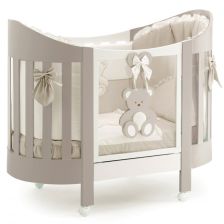 Бебешко легло Italbaby PELUCHE Lunetta Осн. цвят Dove Grey + декорация Dove Grey, с матрак и спален комплект