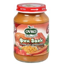 Бебешко пюре Bebelan Ovko фин заек и пилешко месо със зеленчуци 5+м 190гр.