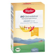 БИО безмлечна каша Topfer с пшеничен грис, ябълка и банан 6+м. 175гр.