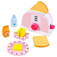 Дървен детски тостер Raya Toys с аксесоари, Розов