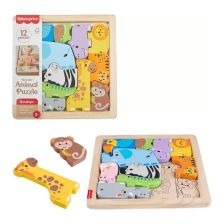Дървен пъзел с животни Fisher Price, 12 ч.