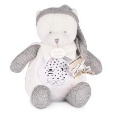 Детска нощна лампа Doudou Мече, с проектор и звуци, 20 см., Сив