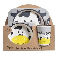 Детски сервиз за хранене Raya Toys Bamboo fibre, Животни, 5 части