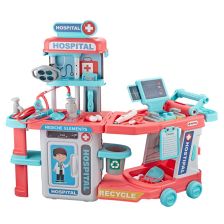 Докторски комплект 2 в 1 Raya Toys Hospital Медицински център, с 15 аксесоара със светлини и звуци