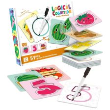 Двулицев пъзел Raya Toys Logical Cognition Плодове и Цифри, с маркер, 51 ч.