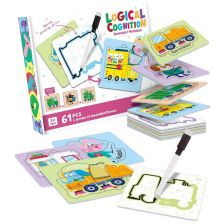 Двулицев пъзел Raya Toys Logical Cognition Животни и МПС, с маркер, 61 ч.
