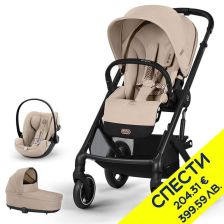 Бебешка количка 3 в 1 Cybex Balios S Lux New 2025 + кош Cot S Lux + адаптери + стол за кола Cloud G i-size Plus One Box, Almond Beige