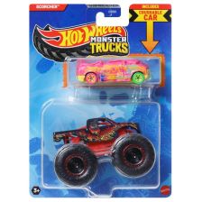Количка Mattel Hot Wheels Monster Truck Scorcher със смачкана количка, JCG31